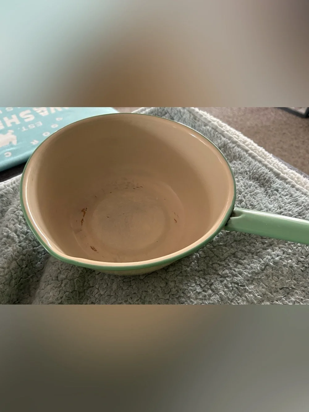 Vintage enamelware saucepan.